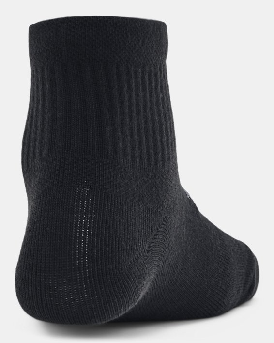 Kids' UA Essential 3-Pack Quarter Socks in Black image number 2